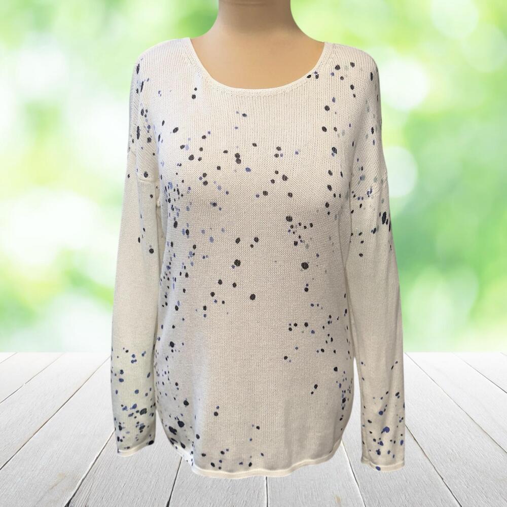 NIC+ZOE Lightweight Sweater Paint Splatter Polka Dot Knit White Pullover Size S